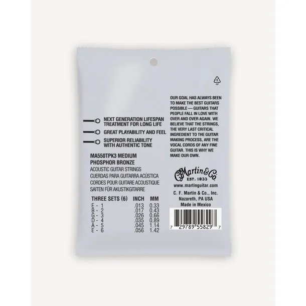 C.F. Martin MA550T 3-Pack Authentic Acoustic Lifespan� 2.0 Medium (.013 - .056) 92/8 Phosphor Bronze